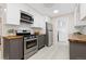 Modern kitchen featuring white cabinets, butcher block countertops, stainless steel appliances, and tile backsplash at 3230 Vance St, Wheat Ridge, CO 80033