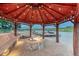 Cozy gazebo with fire pit and bench seating, creating an inviting atmosphere for relaxing by the water at 6234 Nautique Cir, Larkspur, CO 80118