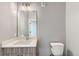 Modern bathroom with sleek vanity, contemporary lighting, and neutral gray walls at 1284 Stuart St, Denver, CO 80204