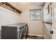Well-lit laundry room with modern washer and dryer, and storage solutions at 3805 E 106Th Ave, Thornton, CO 80233