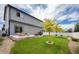 View of backyard showing the patio and lawn with nice landscaping and fencing at 5475 Shoshone Dr, Longmont, CO 80504