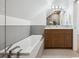 Stylish bathroom featuring a long soaking tub and modern vanity with white countertop at 3680 S Logan St, Englewood, CO 80113