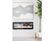 Close-up of a sleek, modern fireplace beneath a piece of modern artwork, next to a potted tree at 421 S Pearl St, Denver, CO 80209