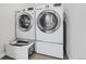 Modern laundry room equipped with a front-load washer, dryer, and storage space at 2420 S Gilpin St, Denver, CO 80210