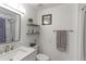 Clean bathroom with modern sink, toilet, and shower featuring grey floating shelves at 10679 Union Way, Broomfield, CO 80021