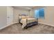 Cozy bedroom featuring a window, plush carpet, and a comfortable bed with stylish bedding at 9574 Keystone Trl, Parker, CO 80134
