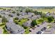 Aerial view of townhomes features lush landscaping and plenty of parking in a well-maintained community at 10814 Bayfield Way, Parker, CO 80138
