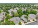Aerial view showcasing a community surrounded by mature green trees, with gray roofs, and driveways at 12717 E Cornell Ave, Aurora, CO 80014