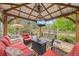 Outdoor gazebo featuring comfortable seating, a ceiling fan, and a mounted television at 11961 S Saunter Ln, Parker, CO 80138