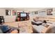 Cozy living room with carpet, comfortable seating, entertainment center, and movie decor at 11961 S Saunter Ln, Parker, CO 80138