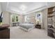 Serene main bedroom featuring large windows, tray ceilings, and soft carpeting at 8056 Piney River Ave, Littleton, CO 80125