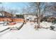 Snowy backyard with firepit and landscaping at 13390 W 8Th Ave, Lakewood, CO 80401