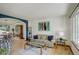 Bright living room with hardwood floors, modern decor, and an inviting archway leading to the dining area at 1825 Keota Ln, Superior, CO 80027