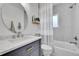 Nicely updated bathroom with a modern vanity and a shower-tub combo at 1939 S Sherman St, Denver, CO 80210