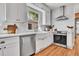 Modern kitchen featuring white cabinets, stainless steel appliances, hardwood floors, and a farmhouse sink for functionality at 1939 S Sherman St, Denver, CO 80210