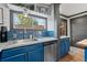 Kitchen sink area with blue tile backsplash and stainless steel appliances at 1390 Emporia St, Aurora, CO 80010