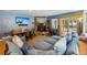 Comfortable living area with a fireplace, hardwood floors, and a view of the outdoors at 876 Broken Lance Dr, Breckenridge, CO 80424