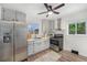 Modern kitchen with stainless steel appliances, grey cabinets, and a spacious layout at 7625 Turner Dr, Denver, CO 80221