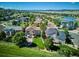 Aerial view of homes with well-manicured lawns, green trees, and a pond at 1328 Double Eagle Ct, Castle Rock, CO 80104