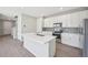 Modern kitchen with a white island, stainless steel appliances, and stylish backsplash at 21411 E 60Th Ave, Aurora, CO 80019