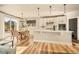 Beautiful eat in kitchen featuring stainless steel appliances, white cabinets and hardwood floors at 8378 Arapahoe Peak St, Littleton, CO 80125