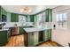 Updated kitchen with green cabinets, stainless steel appliances, and bright countertops at 4648 Josephine St, Denver, CO 80216