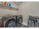 Well-equipped laundry room with modern appliances and storage shelves, adding convenience to chores at 9836 Banner Peak St, Littleton, CO 80125