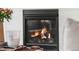 Close-up of a modern fireplace with a burning fire, decorative accents, and cozy ambiance at 17748 W 95Th Ave, Arvada, CO 80007