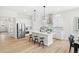 Elegant kitchen featuring white cabinets, an island, stainless steel appliances and a view into the dining area at 5970 S Platte Canyon Dr, Littleton, CO 80123