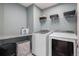 Well-equipped laundry room with modern washer and dryer and ample storage space at 4501 Whitehall Ln, Highlands Ranch, CO 80126