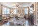 Comfortable living room featuring a fireplace, built-ins, and natural light at 3793 Cadence Dr, Castle Rock, CO 80109