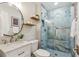 Modern bathroom featuring a glass-enclosed shower, a stylish vanity, and elegant fixtures at 5553 S Datura St, Littleton, CO 80120
