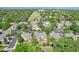 This aerial view displays the property within a neighborhood surrounded by lush greenery at 7664 S Ivanhoe Way, Centennial, CO 80112