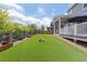 Well-maintained backyard with artificial turf and perimeter landscaping at 1315 Sidewinder Cir, Castle Rock, CO 80108
