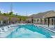 Inviting community pool with lounge chairs, a pergola-covered grilling area, and well-maintained landscaping at 1315 Sidewinder Cir, Castle Rock, CO 80108