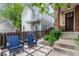 Inviting front yard with blue Adirondack chairs and a fenced patio area, perfect for relaxing outdoors at 3322 W 26Th Ave, Denver, CO 80211