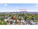 Bird's eye view of property in relation to the Denver skyline and surrounding neighborhood at 2435 N Irving St, Denver, CO 80211