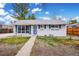 Charming single-story home featuring blue trim, gray roof, and landscaped front yard on a partly cloudy day at 2849 W Vassar Ave, Denver, CO 80219