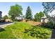 Well-maintained backyard with green grass, basketball hoop, and a wood fence at 19817 E Prentice Ave, Centennial, CO 80015