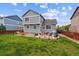 Well-maintained backyard featuring a patio, lawn, and tasteful landscaping, perfect for outdoor entertaining at 25850 E 3Rd Ave, Aurora, CO 80018