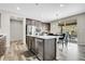 Open kitchen featuring stainless steel appliances, center island with seating and a view to the patio at 4733 S Wenatchee Cir, Aurora, CO 80015