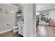 Stylish powder room with modern fixtures and decor, conveniently located near the dining area at 8977 E Otero Pl, Centennial, CO 80112