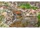 A tranquil water feature with tiered waterfalls and lush plants creates a serene backyard oasis at 8029 E 23Rd Ave, Denver, CO 80238