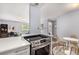 Well-lit kitchen with stainless steel range, white countertops, and seamless access to the living area at 1260 York St # 204, Denver, CO 80206