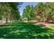 Landscaped yard with a long lawn and mature trees providing shade and privacy at 6460 E 165Th Ct, Brighton, CO 80602