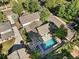 An aerial view of the property showcasing the home, pool, and landscaped yard at 751 Poplar St, Denver, CO 80220