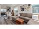 Inviting open-concept living space with modern decor, hardwood flooring, and a comfortable sectional sofa at 2080 Alcott Way, Broomfield, CO 80023