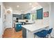 Stylish kitchen features stainless steel appliances, quartz countertops, and blue cabinetry at 10696 Riverbrook Cir, Highlands Ranch, CO 80126