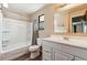 This bathroom has a shower/tub combo, newer toilet, vanity with storage, and neutral walls at 4202 Greenbriar Blvd # 46, Boulder, CO 80305