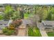 Aerial shot showcases home with attached two-car garage and beautifully landscaped yard at 7583 S Xanthia Ct, Centennial, CO 80112